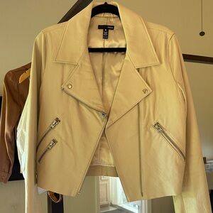 AQUA 100% Leather Moto Jacket – Size Small – Ivory/Cream